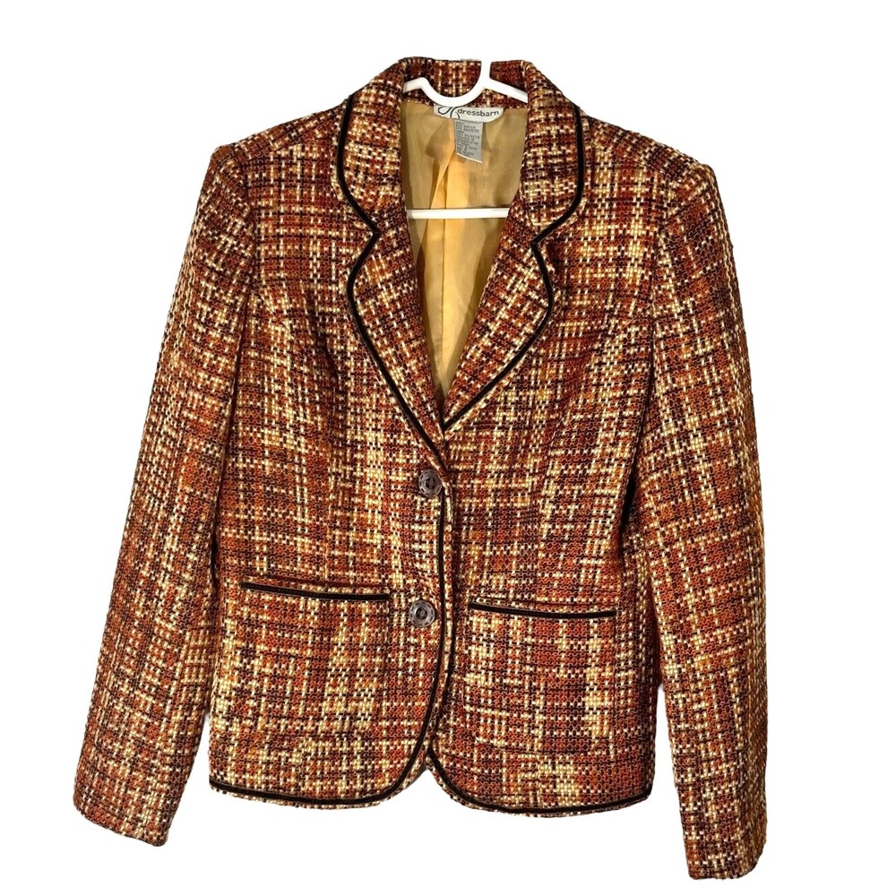 Dressbarn Women's Boucle Tweed Blazer Jacket Lined Shoulder Pads 2 Button Size 6